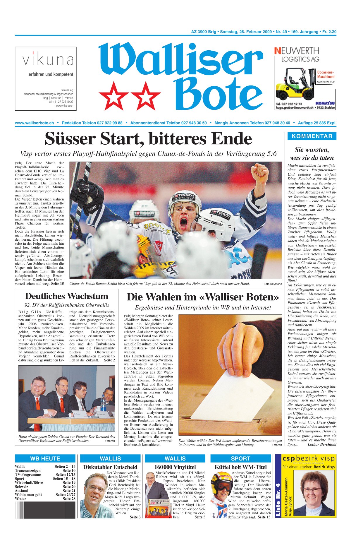 Walliser Bote Titelblatt